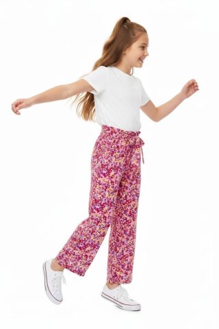 Kız Çocuk Emprime Bol Paçalı Lastikli Bağcıklı Pantolon BGL-ST04625 KAHVE - 10 YAŞ