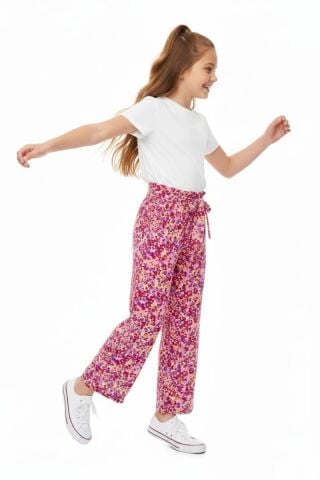 Kız Çocuk Emprime Bol Paçalı Lastikli Bağcıklı Pantolon BGL-ST04625