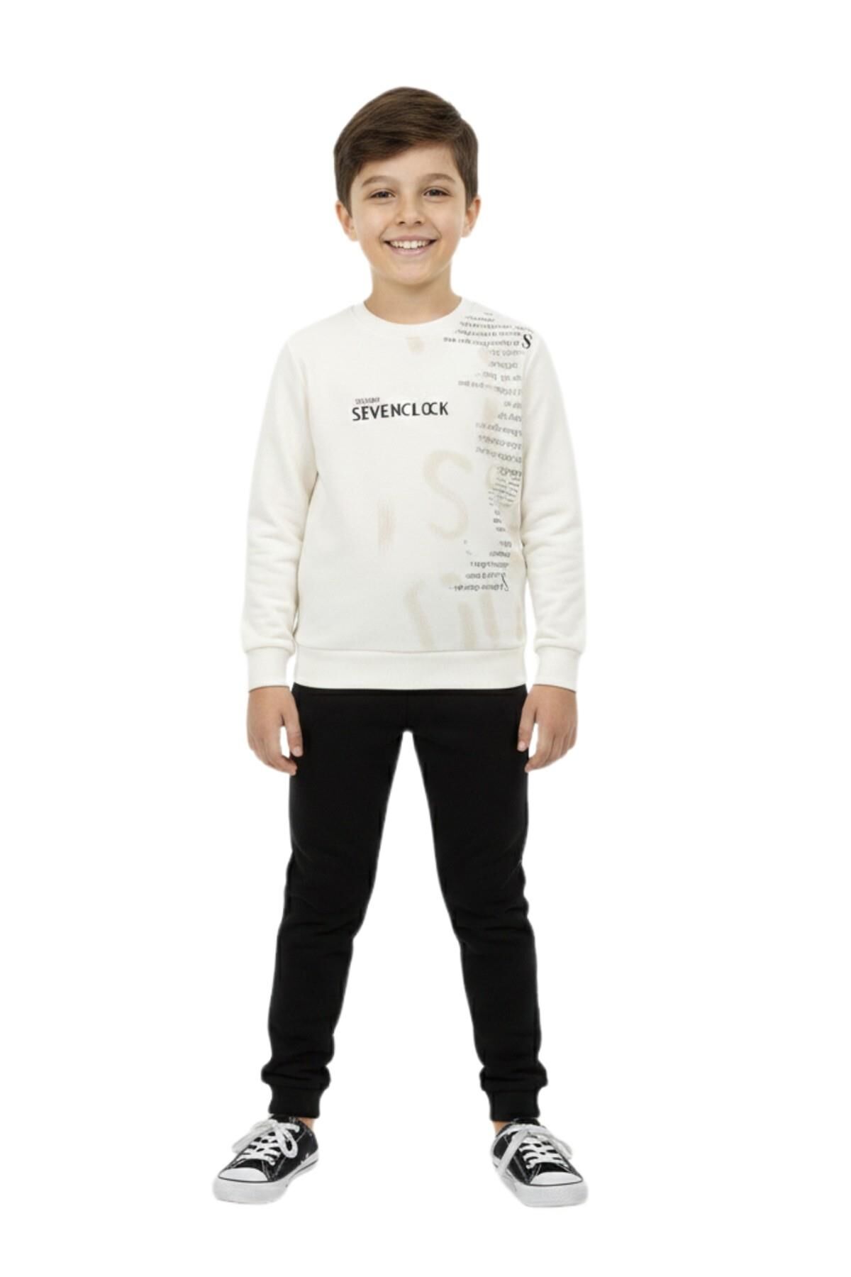 Erkek Çocuk Önü Baskılı Sweatshirt BGL-ST05245 EKRU - 7 YAŞ