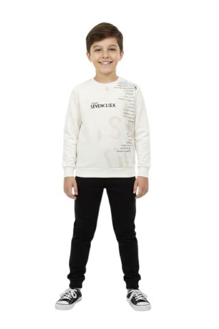 Erkek Çocuk Önü Baskılı Sweatshirt BGL-ST05245 EKRU - 7 YAŞ