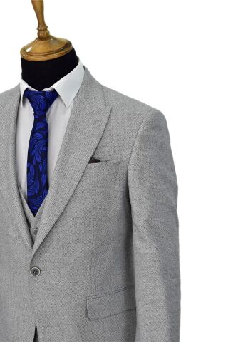 Erkek Regular Fit Yelekli Çift Yırtmaçlı Takım Elbise BGL-ST03824 MAVİ