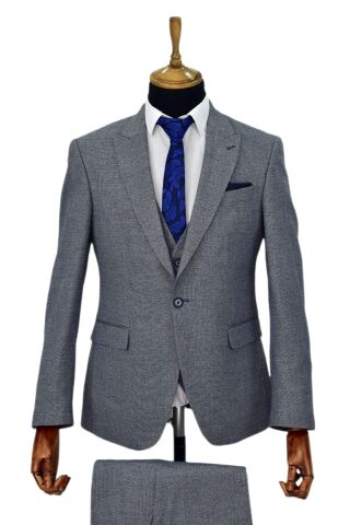 Erkek Regular Fit Yelekli Çift Yırtmaçlı Takım Elbise BGL-ST03824 MAVİ