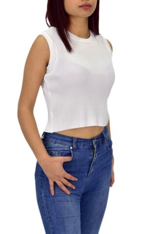 Kadın Askılı Fitilli Crop BGL-ST04298 EKRU - S