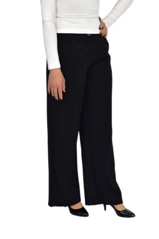 Kadın Pileli Beli Lastikli Bol Pantolon BGL-ST04252 SİYAH - 40