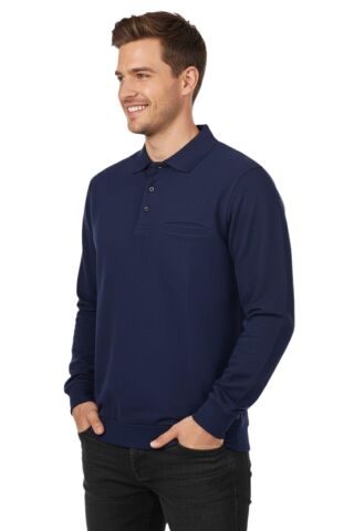 Erkek Büyük Beden Polo Yaka Cepli Selanik Sweatshirt BGL-ST04978 LACİVERT - 5XL