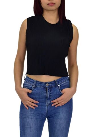 Kadın Askılı Fitilli Crop BGL-ST04298 SİYAH - S