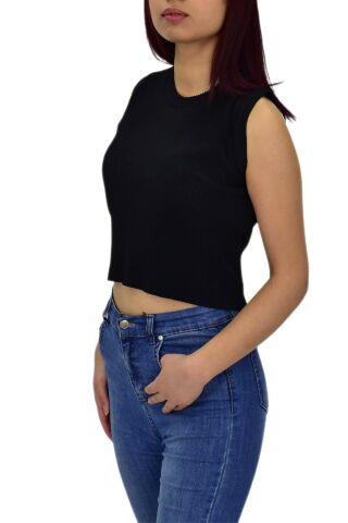 Kadın Askılı Fitilli Crop BGL-ST04298 SİYAH - S