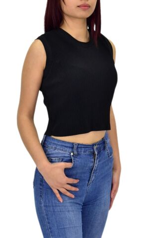 Kadın Askılı Fitilli Crop BGL-ST04298 SİYAH - S