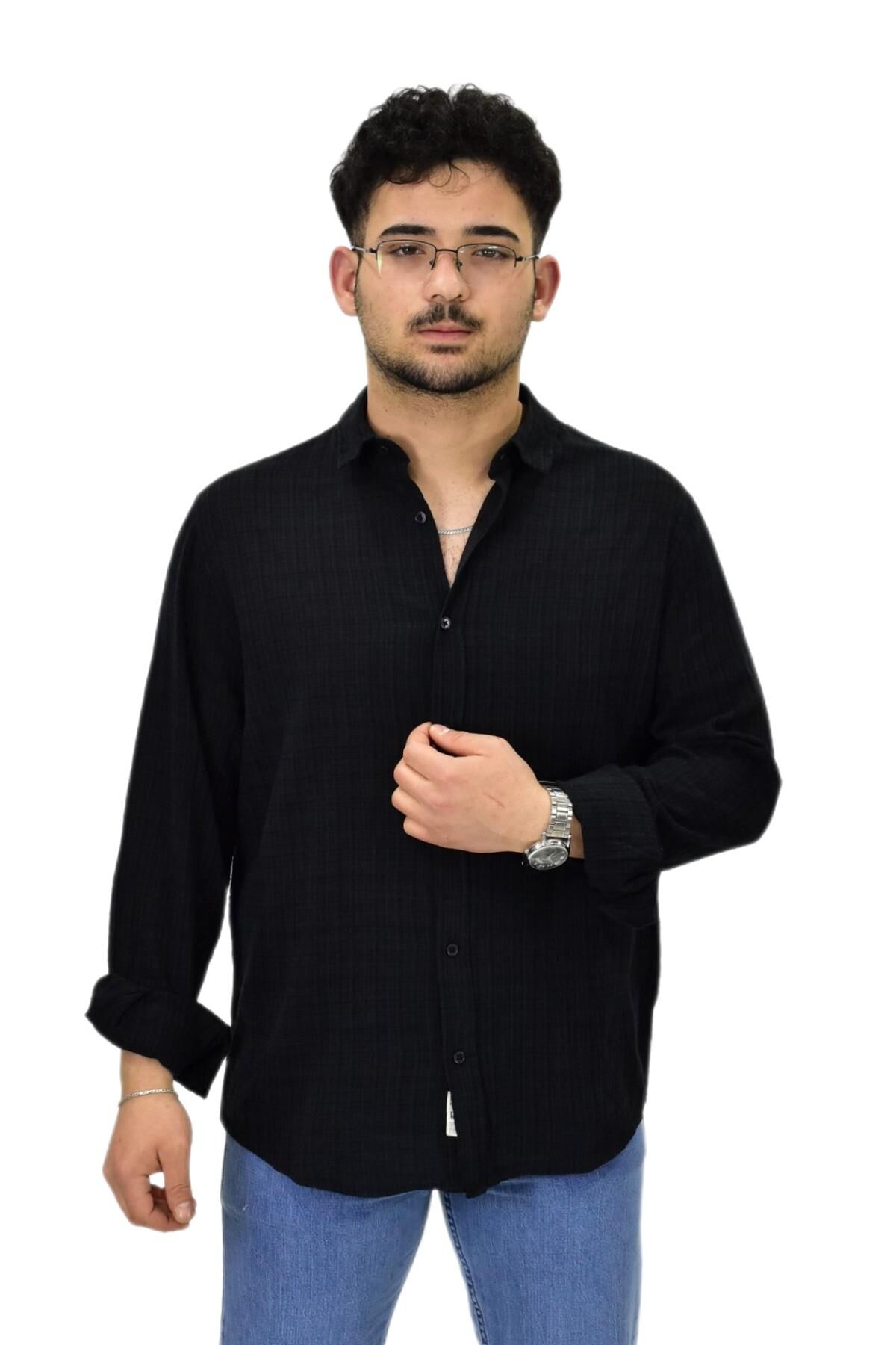 Erkek Spor Silim Fit Uzun Kol Gömlek G5005 BGL-ST04494 SİYAH - L
