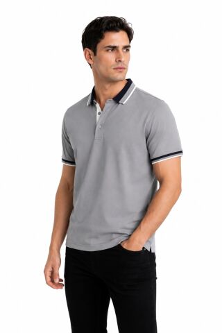 Erkek Polo Yaka Kısa Kollu Tişört Regular Kalıp T6096 BGL-ST05549 GRİ - M