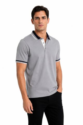 Erkek Polo Yaka Kısa Kollu Tişört Regular Kalıp T6096 BGL-ST05549 GRİ - M