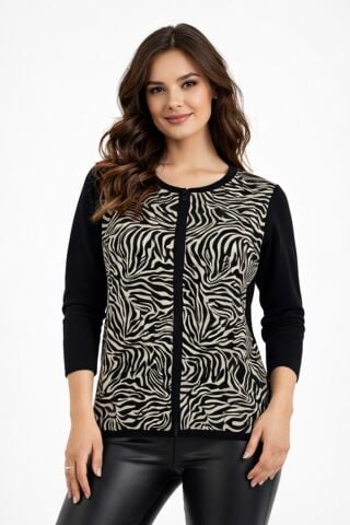 Kadın Zebra Desen Triko Kazak BGL-ST05286