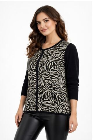 Kadın Zebra Desen Triko Kazak BGL-ST05286