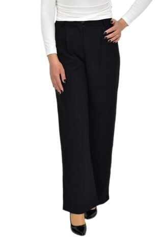 Kadın Siyah Pileli Bol Kumaş Pantolon BGL-ST04299