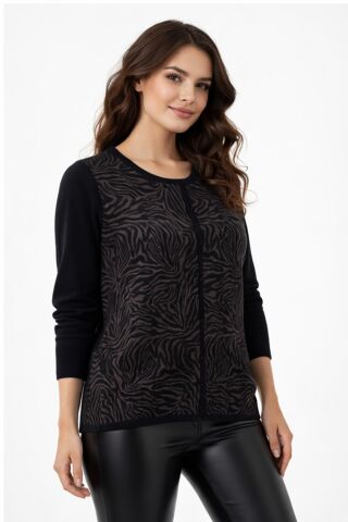 Kadın Zebra Desen Triko Kazak BGL-ST05286 FÜME - M