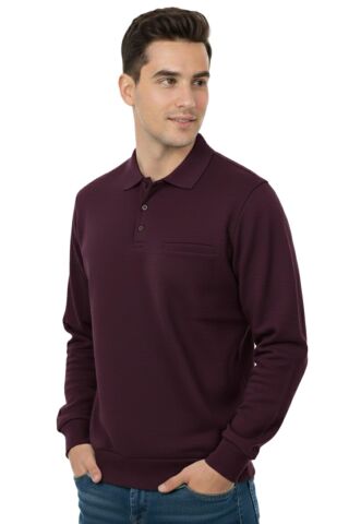 Erkek Büyük Beden Polo Yaka Cepli Selanik Sweatshirt BGL-ST04978 MÜRDÜM - 5XL