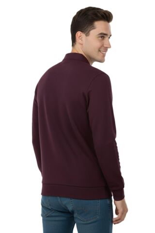 Erkek Büyük Beden Polo Yaka Cepli Selanik Sweatshirt BGL-ST04978 MÜRDÜM - 5XL