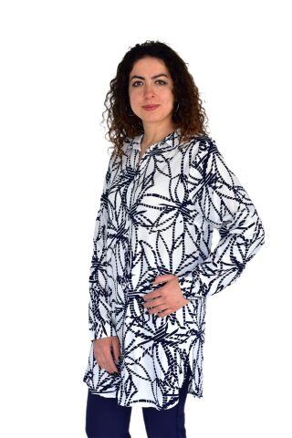 Kadın Çizgili Desen Viscon Gömlek BGL-ST04239 BEYAZ - 44