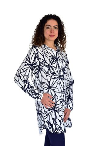 Kadın Çizgili Desen Viscon Gömlek BGL-ST04239 BEYAZ - 44