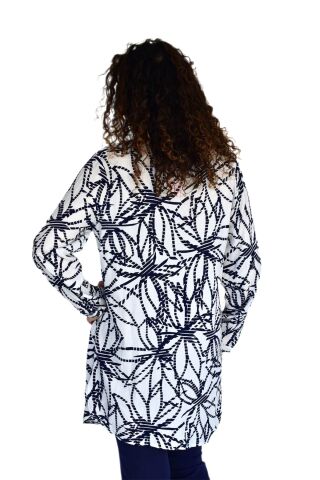 Kadın Çizgili Desen Viscon Gömlek BGL-ST04239 BEYAZ - 44
