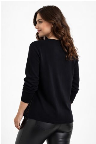 Kadın Zebra Desen Triko Kazak BGL-ST05286 FÜME - L