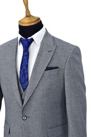 Erkek Regular Fit Yelekli Çift Yırtmaçlı Takım Elbise BGL-ST03824 MAVİ