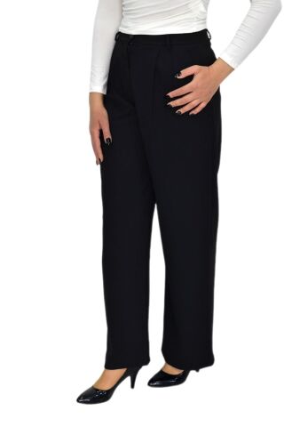 Kadın Siyah Pileli Bol Kumaş Pantolon BGL-ST04299 SİYAH - M