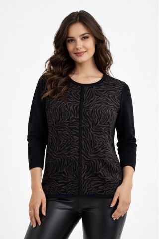 Kadın Zebra Desen Triko Kazak BGL-ST05286 FÜME - XL