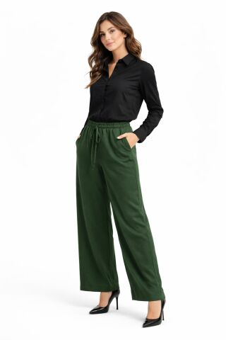Kadın Beli Lastikli Bol Pantolon BGL-ST04216 YEŞİL - S