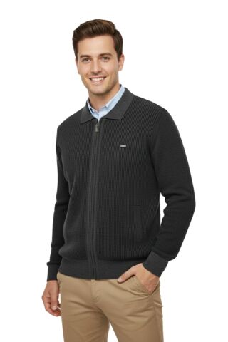 Erkek Polo Yaka Astarlı Triko Mont Fermuarlı 5208P BGL-ST05019 ANTRASİT - M