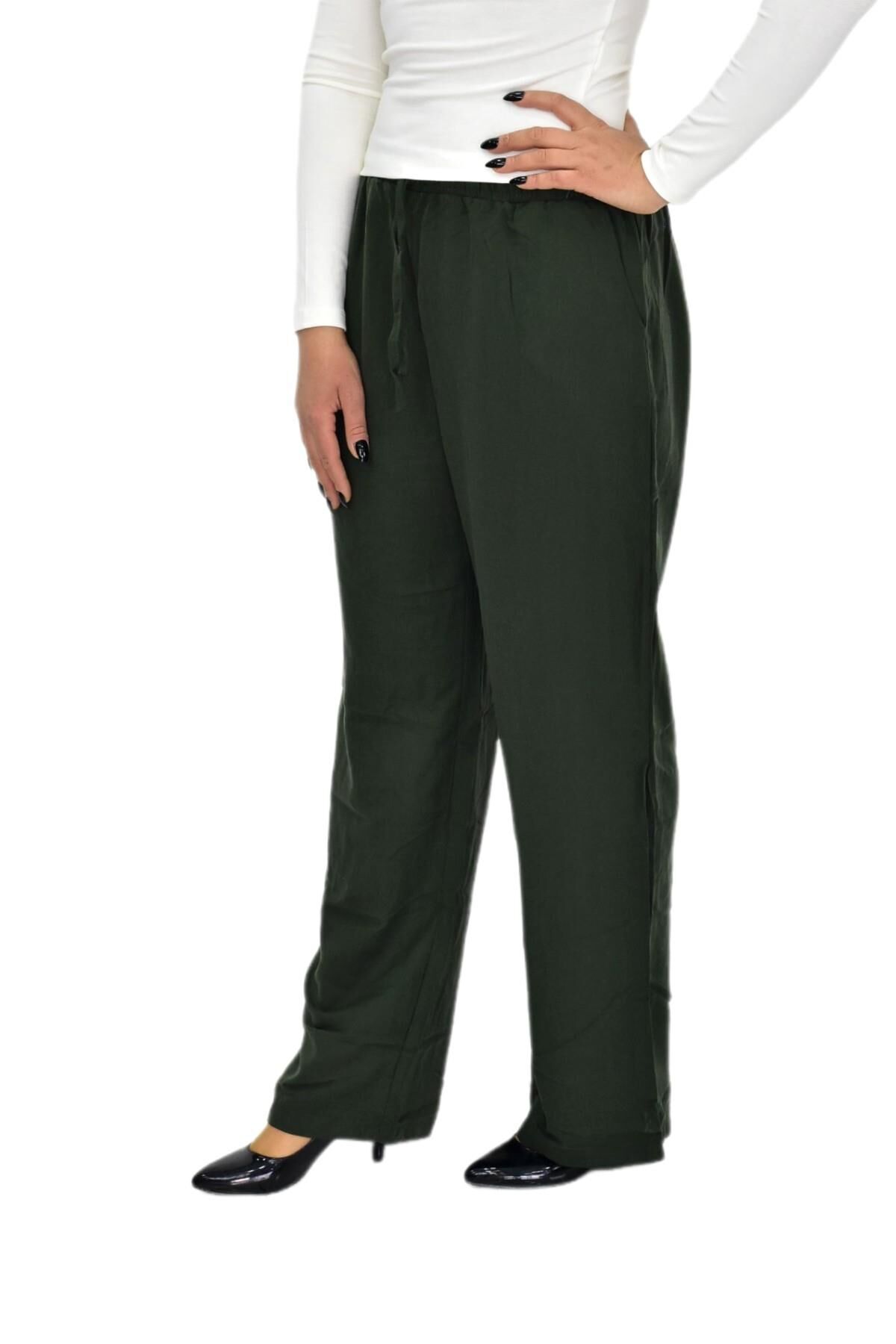 Kadın Beli Lastikli Bol Pantolon BGL-ST04216 YEŞİL - S