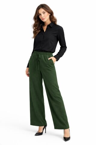Kadın Beli Lastikli Bol Pantolon BGL-ST04216 YEŞİL - S