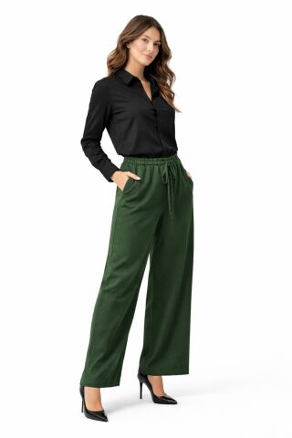 Kadın Beli Lastikli Bol Pantolon BGL-ST04216 YEŞİL - S