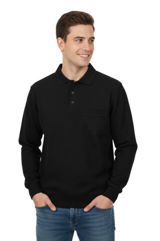 Erkek Büyük Beden Polo Yaka Cepli Selanik Sweatshirt BGL-ST04978 SİYAH - 5XL