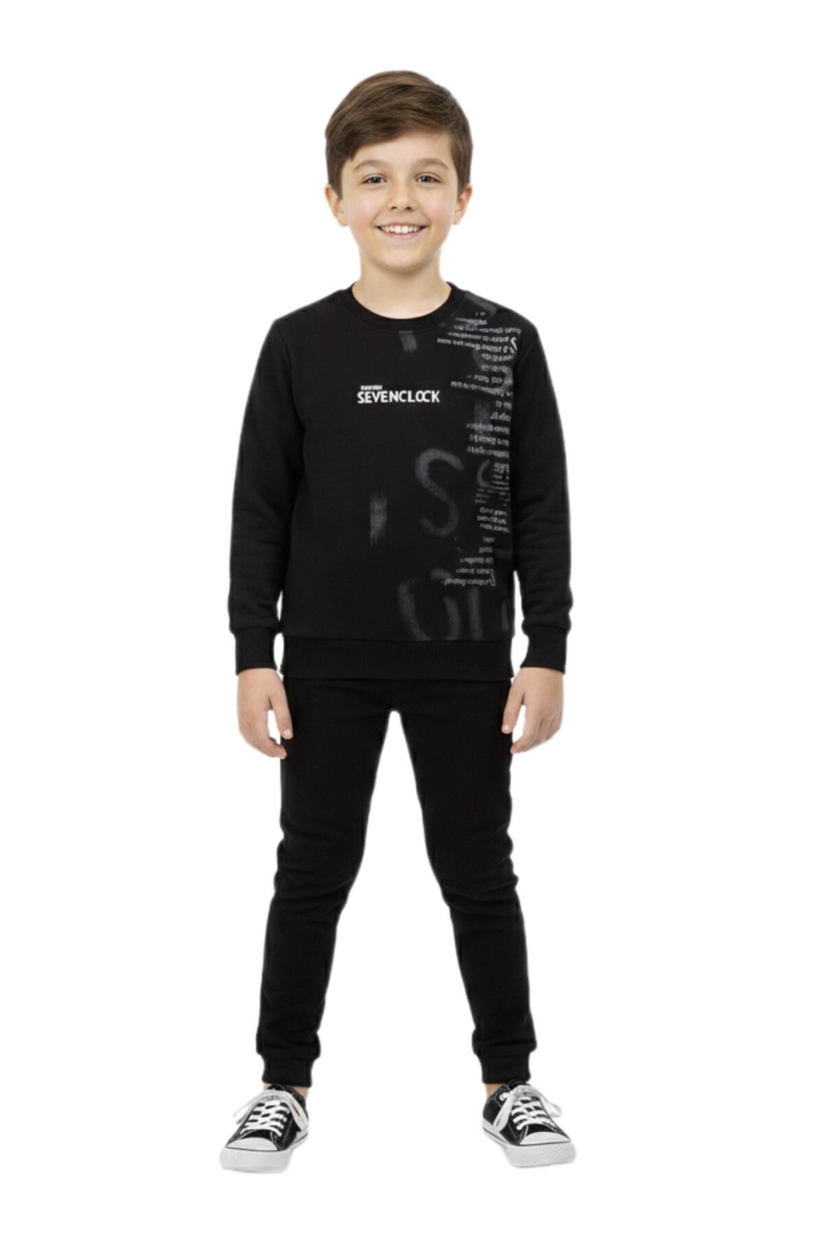 Erkek Çocuk Önü Baskılı Sweatshirt BGL-ST05245 SİYAH - 8 YAŞ