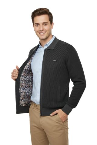 Erkek Polo Yaka Astarlı Triko Mont Fermuarlı 5208P BGL-ST05019 ANTRASİT - M
