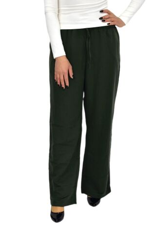 Kadın Beli Lastikli Bol Pantolon BGL-ST04216 YEŞİL - M