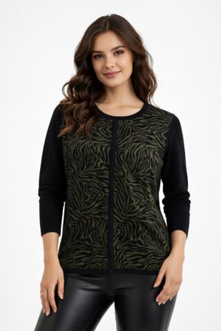 Kadın Zebra Desen Triko Kazak BGL-ST05286 HAKİ - L