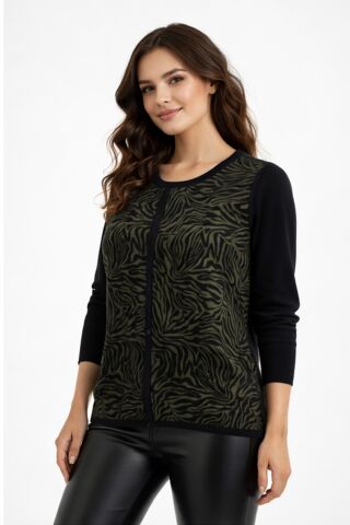 Kadın Zebra Desen Triko Kazak BGL-ST05286 HAKİ - L