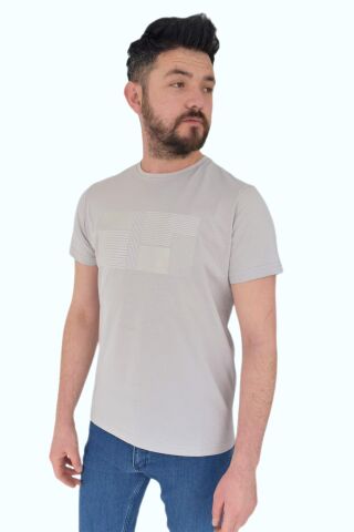 Erkek Baskılı Sıfır Yaka Tişört 2385 BGL-ST02824 GRİ - XL