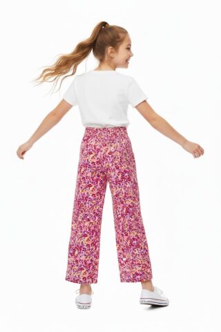 Kız Çocuk Emprime Bol Paçalı Lastikli Bağcıklı Pantolon BGL-ST04625 KIRMIZI - 14 YAŞ