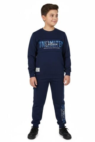 Erkek Çocuk Önü Baskılı Sweatshirt Ve Eşofman Alt Takım BGL-ST05247