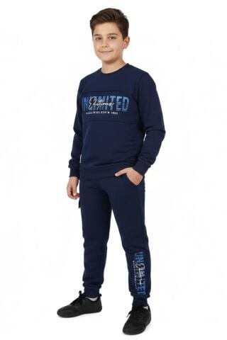 Erkek Çocuk Önü Baskılı Sweatshirt Ve Eşofman Alt Takım BGL-ST05247