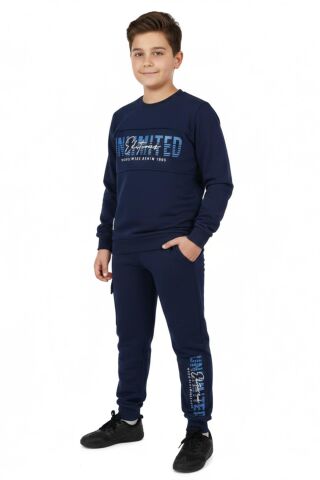 Erkek Çocuk Önü Baskılı Sweatshirt Ve Eşofman Alt Takım BGL-ST05247 SİYAH - 11 YAŞ
