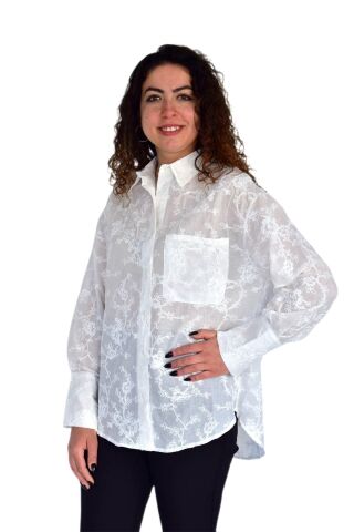 Kadın Yazlık Otantik Çiçekli Gömlek BGL-ST04249 EKRU - S