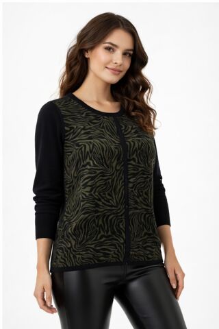 Kadın Zebra Desen Triko Kazak BGL-ST05286 HAKİ - 2XL