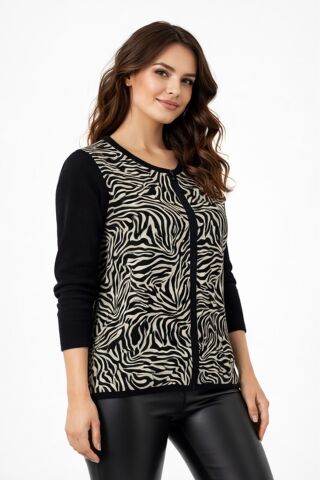 Kadın Zebra Desen Triko Kazak BGL-ST05286 KREM - M