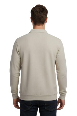 Erkek Büyük Beden Polo Yaka Cepli Selanik Sweatshirt BGL-ST04978 TAŞ - 5XL