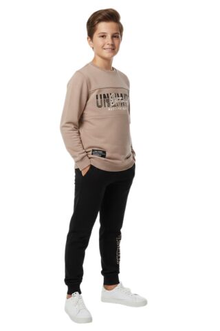 Erkek Çocuk Önü Baskılı Sweatshirt Ve Eşofman Alt Takım BGL-ST05247 BEJ - 13 YAŞ