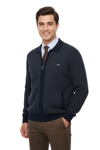 Erkek Polo Yaka Astarlı Triko Mont Fermuarlı 5208P BGL-ST05019 LACİVERT - L